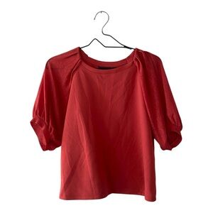 Banana Republic Vibrant Red Blouse Women’s Size XS Petite Puff Sleeve Top